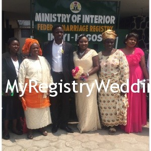 Couple with family members