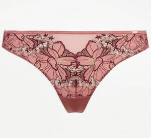 Entice Pink Satin Floral Embroidered Thong