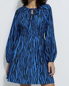 Zebra Tie Long Sleeve Mini Dress