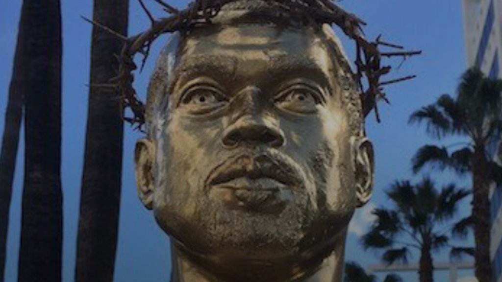 Kanye West life size statue at Hollywood Boulevard