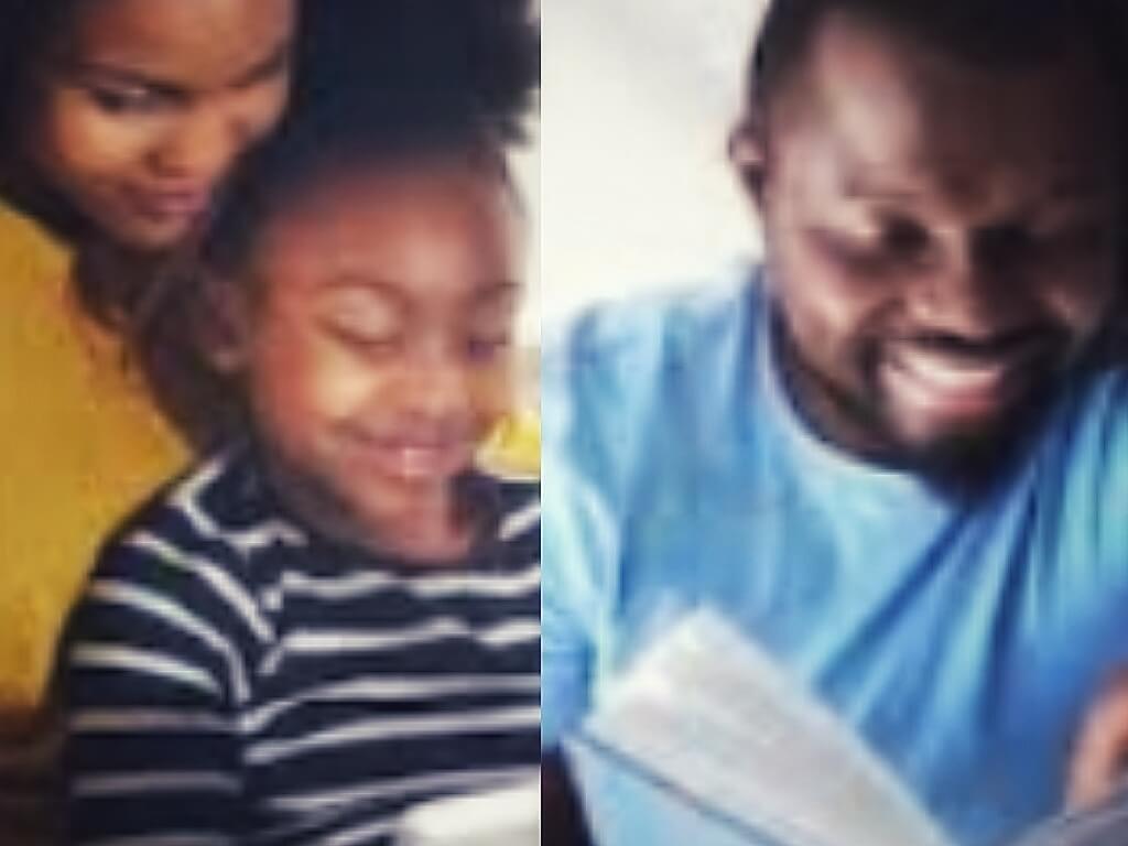 Father and mother reading with their daughter